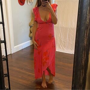 Free people, hot, pink, ruffle, sexy maxi dress